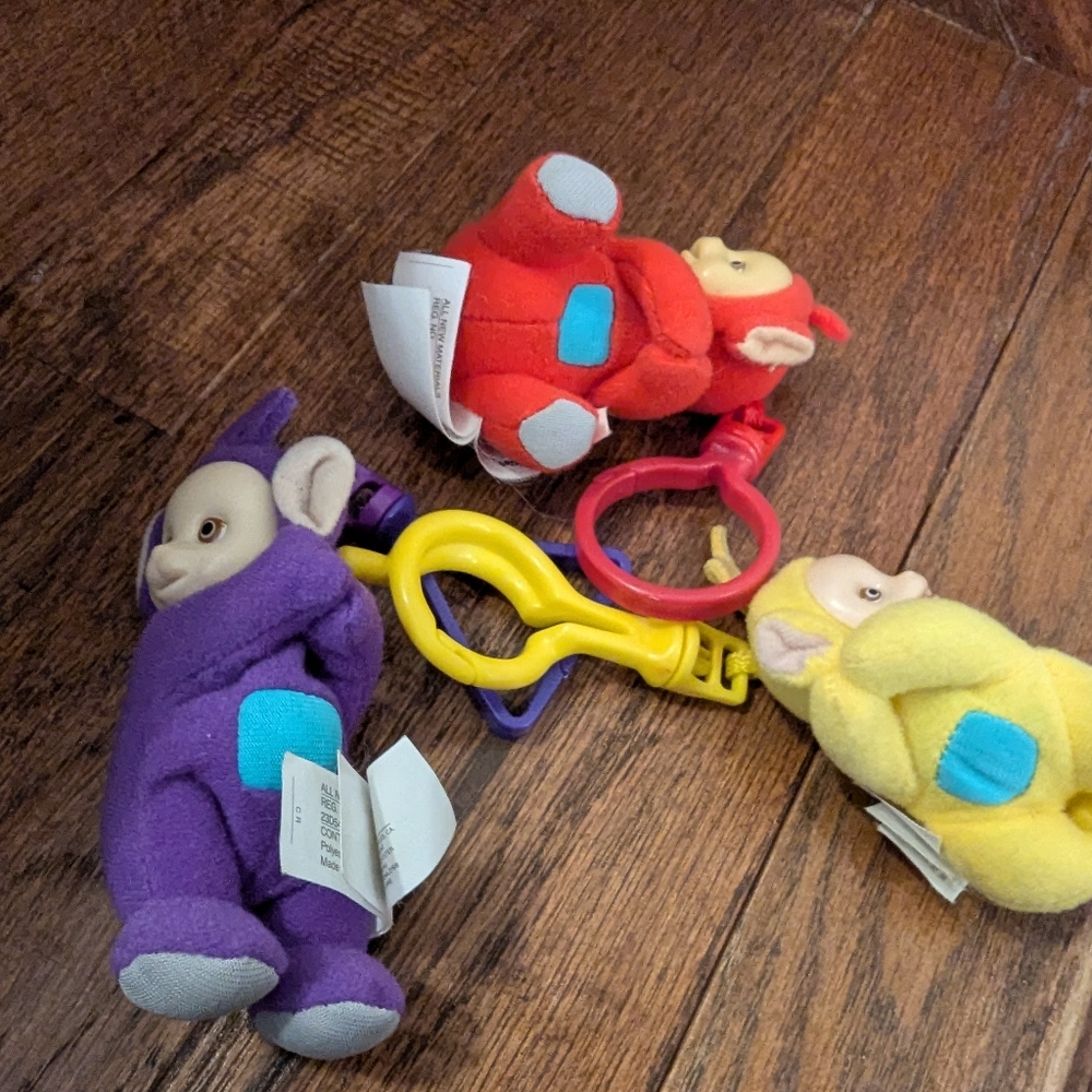 vintage Teletubbies Keychain Backpack 4” Plush Clip Laa Laa & Po Tinky Winky - Picture 9 of 13